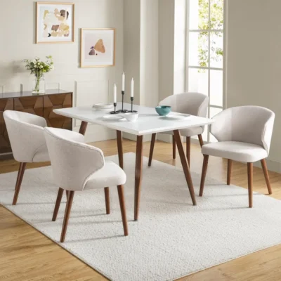 Restaurant Chairs, Dining Chairs Set of 4, Mid-Century Modern Upholstered Dining Room Chairs with Solid Wood Legs,
