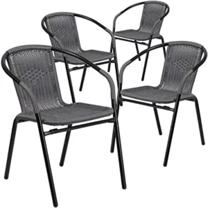 Furniture 4 Pack Gray Rattan Indoor-Outdoor Restaurant Stack Chair