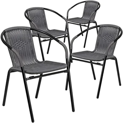 Furniture 4 Pack Gray Rattan Indoor-Outdoor Restaurant Stack Chair