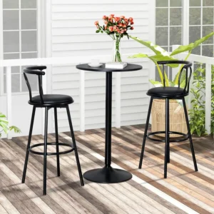 24” Round Top Pub Bar Table, Modern Circular Bistro High Table for Dining Room Living Room Kitchen Restaurant Home Bar, Black