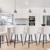 Modern Counter Height Bar Stools Set of 4, 26 Inch Faux Sherpa Upholstered, Kitchen Counter/Breakfast Bar/Restaurant, White