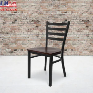 4 Pk Metal Ladder Back Restaurant Chairs Mahogany Wood Seat Lightweight Durable 500 lb Capacity Ideal Dining Room Café