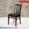 Set of 2 Vertical Slat Back Chairs Walnut Wood Frame Vinyl Seat Ideal Restaurant Kitchen Dining Room